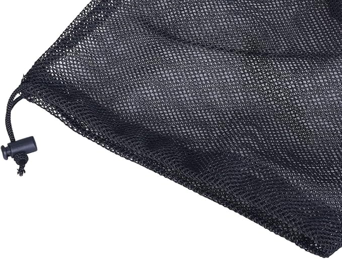 iBasingo 5pcs Black Mesh Bags - Nylon Sack Durable Drawstring Net Bags - Small Travel Sleeping Stuff Storage Ditty Bags for Cosmetics Shower Gels Bottle Pot Tennis Golf Ball Tools BVP01