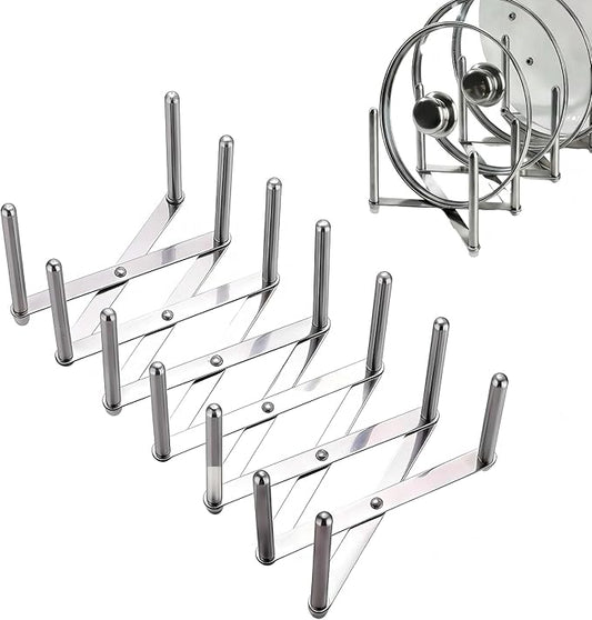 Astero Retractable Stainless Steel Pot Lid Organizer, Adjustable Lid Holder Rack for Cabinet or Countertop, Space-Saving Kitchen Storage for Lids, Plates and Cookware