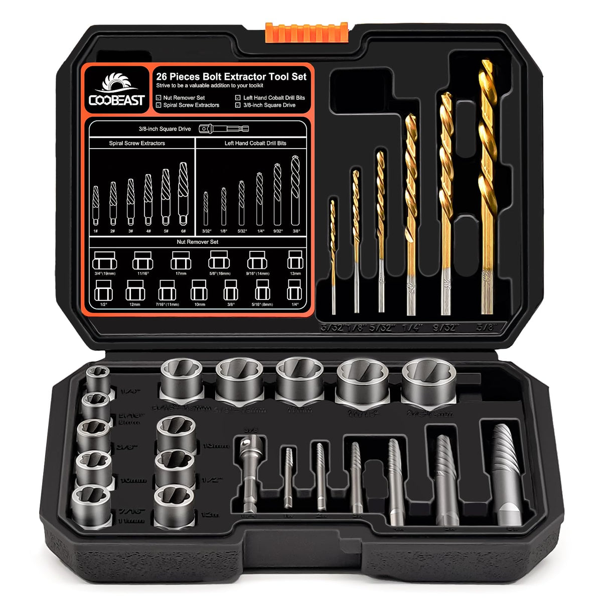 26Pcs Bolt Extractor Kit,Left Hand Drill Bit - Image 1