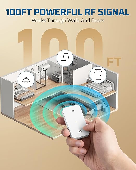 DEWENWILS Remote Control Outlet with Magnetic Base, 100 FT RF Signal Wireless Outlet, Wireless Light Switch, 15A/1875W Remote Outlet Switch for Lamps, Fans, Household Appliance
