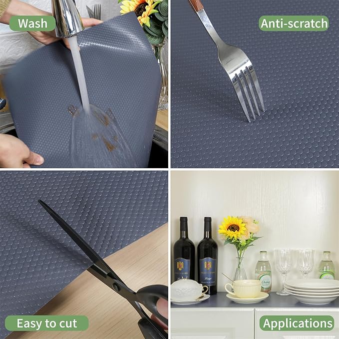 Shelf Liners 18 inch x 20 ft Kitchen Cabinets Liner Non-Stick Drawer Mats EVA Protector Shelving Cupboard Lining (Gray, 18 inch x 20 ft)