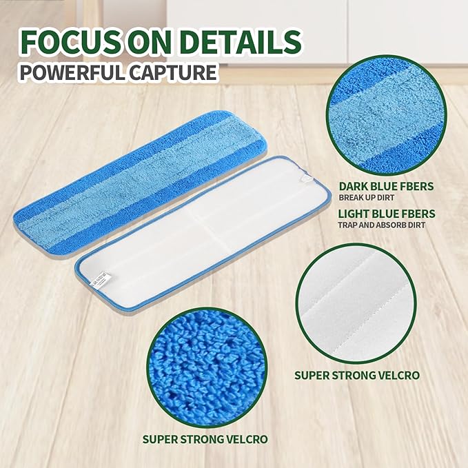20 Pack Microfiber Cleaning Pads, Reusable Microfiber Mop Pads for 18 Inch Mop, Hardwood & Hard Surface Floors Replacement Cleaning Mop Pads, Machine Washes