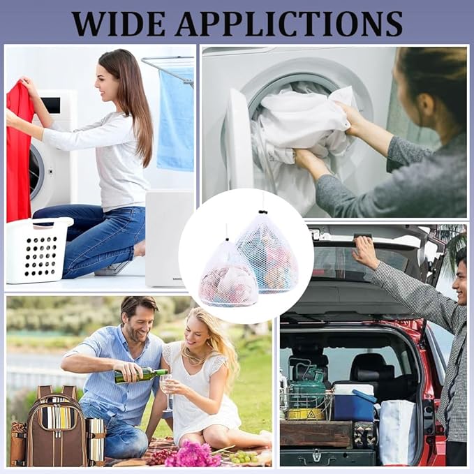 CRASPIRE 2Pcs 2 Styles Drawstring Laundry Mesh Bag White Polyester Rectangle Locking Closure Handy Oxford Dirty Clothes Large Heavy Duty Pouch for Apartment Dorm Washing Machine Travel Garment