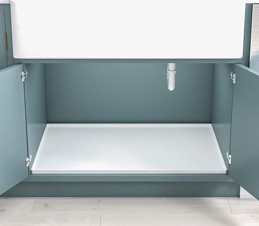 BASIN - Heavy Duty Under Sink Mat - Original Silicone Waterproof Under Sink Tray Cover - Cabinet Liner - White 31x22