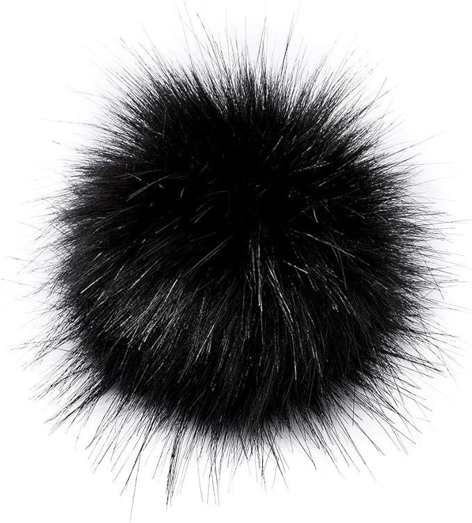 Beadthoven 1Set Faux Fur Fluffy Pom Pom Ball with Press Button for Knitting Hat Crocheted Hats Shoes Scarves Bag DIY Handmade Accessories 10cm Black
