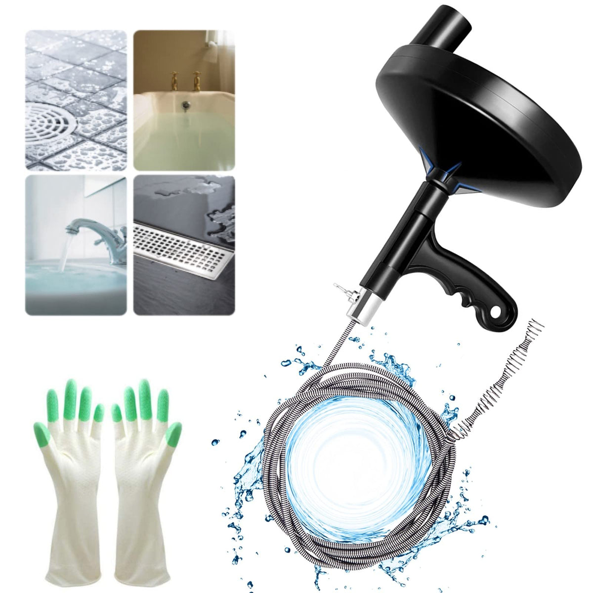 Drain Auger 25 Ft with Gloves, Heavy Duty Plumbing Snake Drain - Image 1