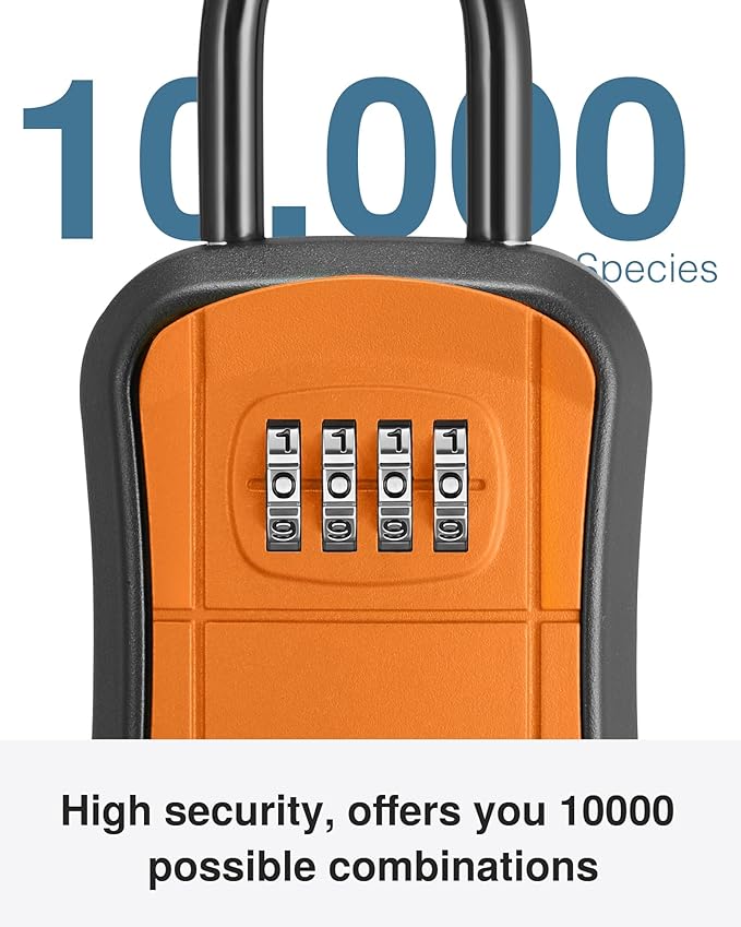 Puroma Key Lock Box, Portable Combination Lockbox Wall-Mounted Key Storage Box for House Keys, Resettable Code Safe Security Lock Box for Home, Office, Apartment Spare Key Storage (1 Pack, Orange)