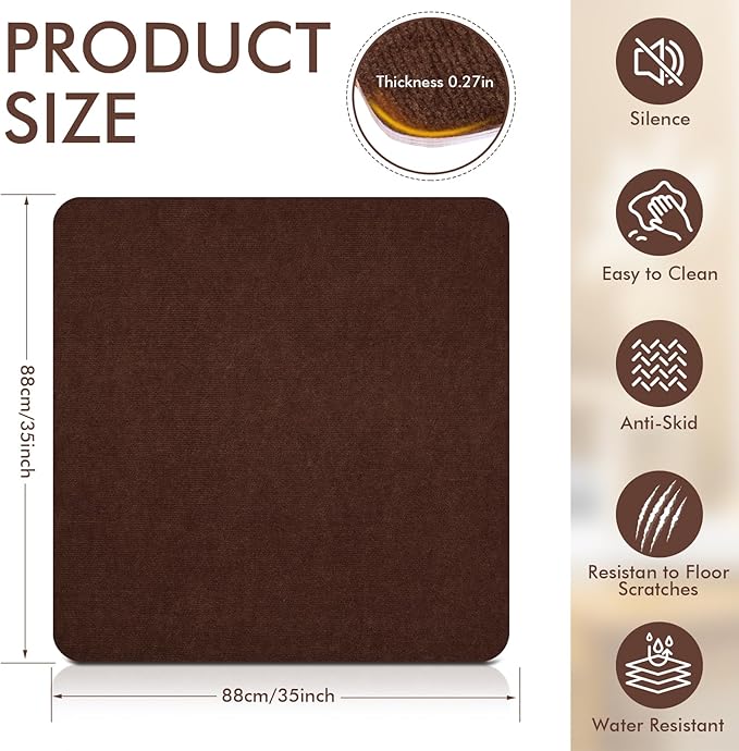 Recliner Pads for Hardwood Floors Non Skid, 35"x35" Furniture Pads Floor Mats for Carpet, Anti Slide Office Chair Mat for Floor Protector, Chairs Recliner Rug Non Slip Recliner Grippers (1 Pack-Coffee