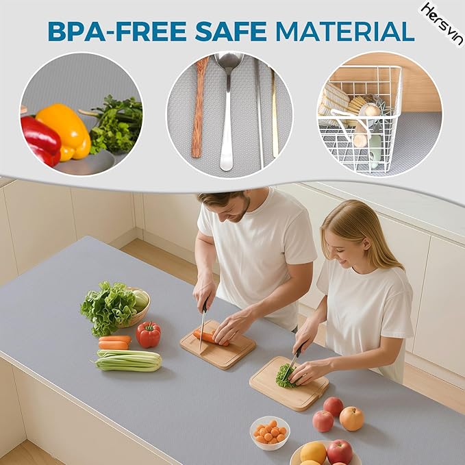 Hersvin Shelf Liners, 20in x 20ft Kitchen Drawer Mats, Non-Adhesive EVA Cupboard Protector, Cabinet Lining (Light Gray/Dot)