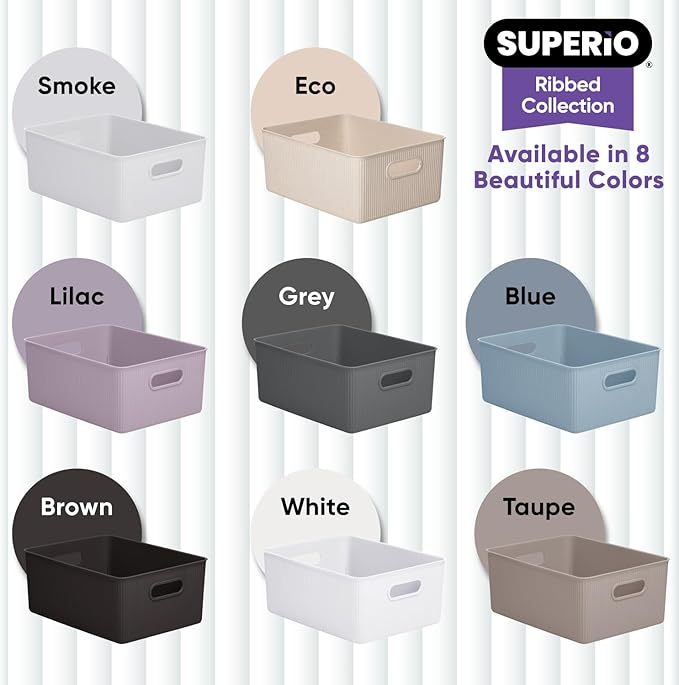 Superio Eco-Friendly Decorative Plastic Basket Open Home Storage Bins Organizer Baskets, Large (2 Pack) Container Boxes for Organizing Closet Storage Bins for Shelves Drawer Shelf 15 Liter
