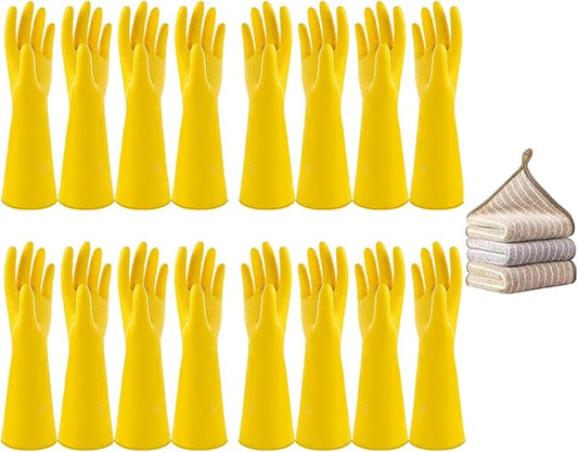 8 Pairs Reusable Household Cleaning Gloves, Rubber Kitchen Dishwashing Gloves,Extra Thickness, Long Sleeves, for Washing Dishes, Pet Care(X-Large, Yellow)