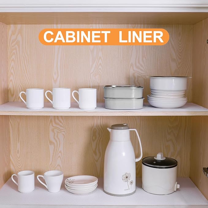 FLPMIX Shelf Liner 20 inch Wide - Waterproof Cabinets Liners, Standard Size 20 X 300Inch, Non-Adhesive, Easy to Cut Under Sink Mat for Kitchens Drawer, Pantry Shelves, White