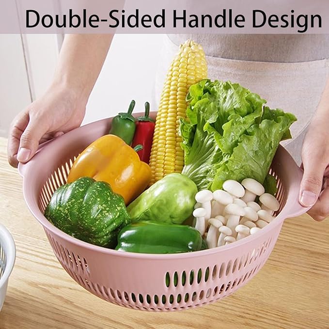 3 Pack Plastic Colander Baskets Mesh Sieve for Rinsing Draining and Air Drying Vegetables Fruits Berries Salad, Diameter 11-inch（Powder)
