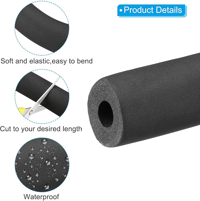 PATIKIL 74.8" Lx0.9 IDx0.8 T Pipe Insulation Foam Tube, Water Pipe Insulation Tubing Heat Preservation for Plumbing Water AC Pipe Sprinkler Spigot, Black