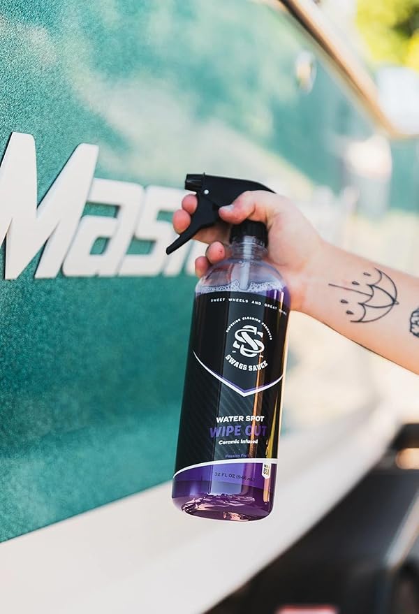 Wipe Out | Passion Fruit Scent | Water Spot Remover 32oz bottle by Swags Sauce – This ceramic-infused water spot remover tackles the toughest hard water spots on gel coat, plastic, and glass.