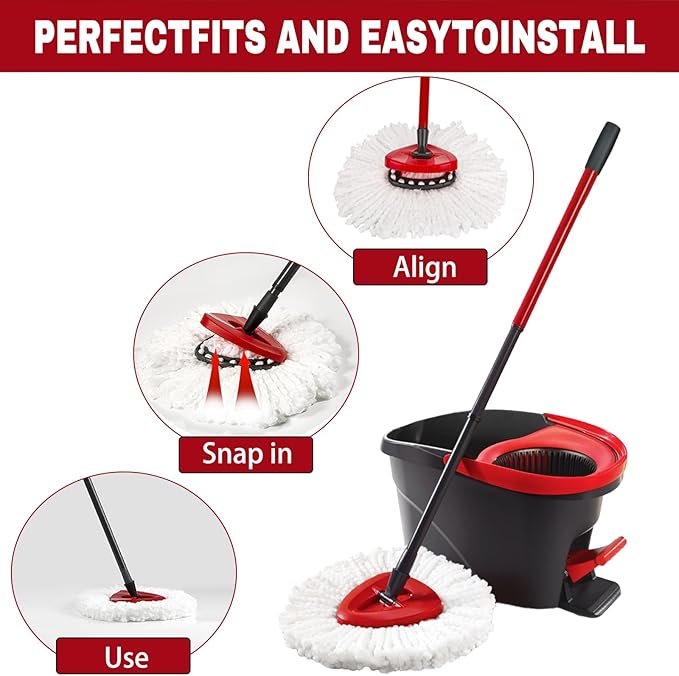 4 Pack Spin Mop Replacement Heads, Mop Replace Head Easywring 1-Tank System, Mop Head Replacement for Hardwood Floor Cleaning, Machine Washable and Easy to Replace
