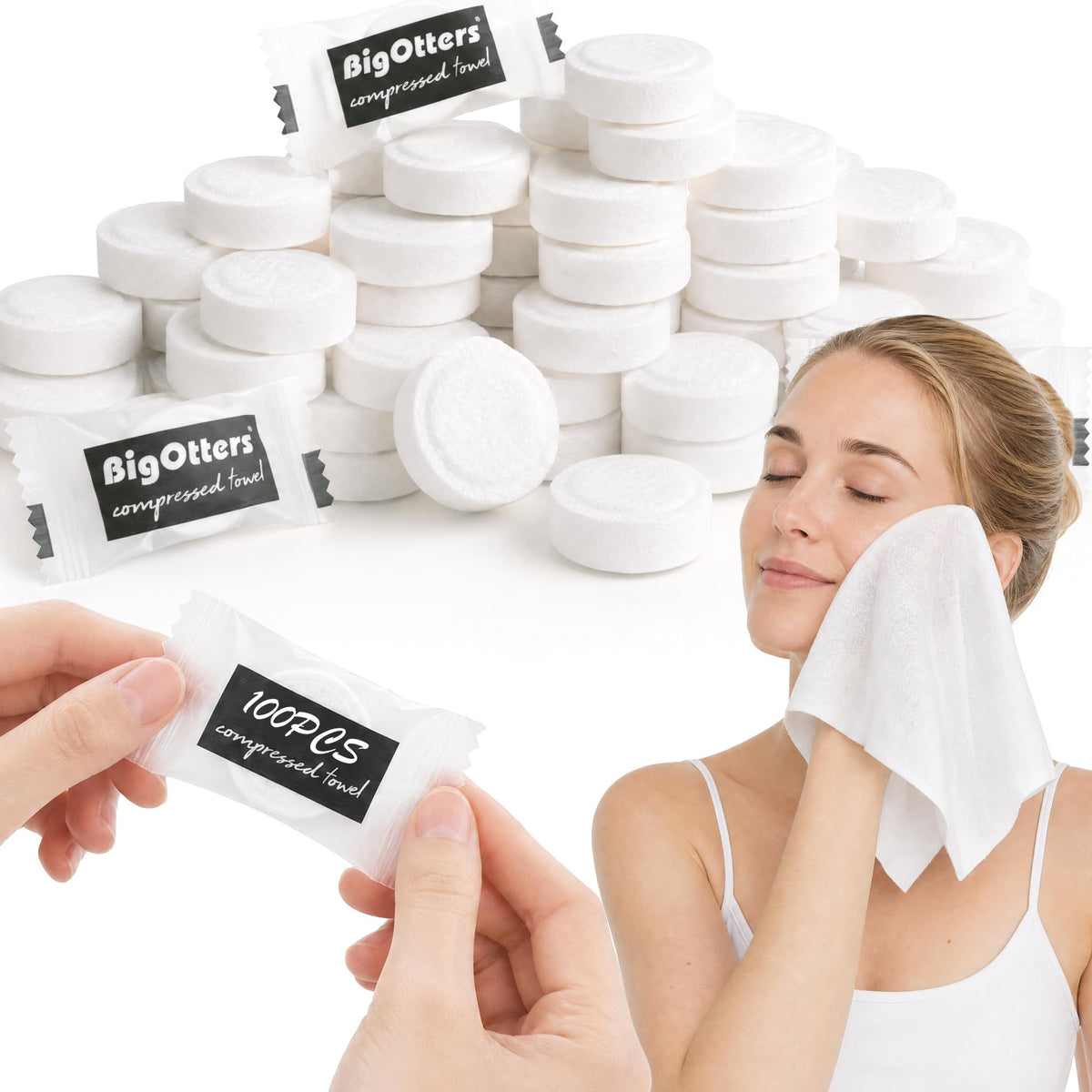 BigOtters 100PCS Compressed Towels, Disposable Face Towels - Image 1