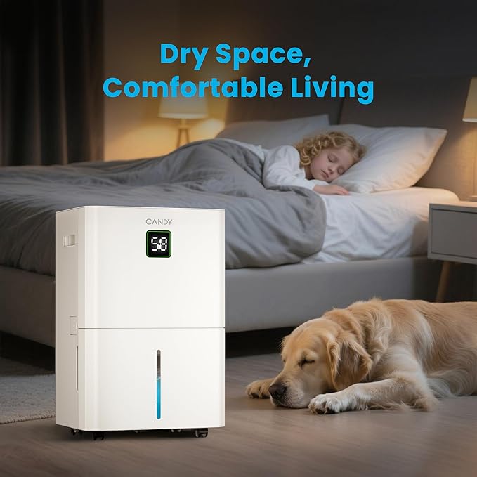 Candy 98 Pints Dehumidifier for Spaces up to 5000 Sq. Ft, Dehumidifier for Home, Basements and Large Rooms with Drain Hose and 1.45 Gallons Water Tank