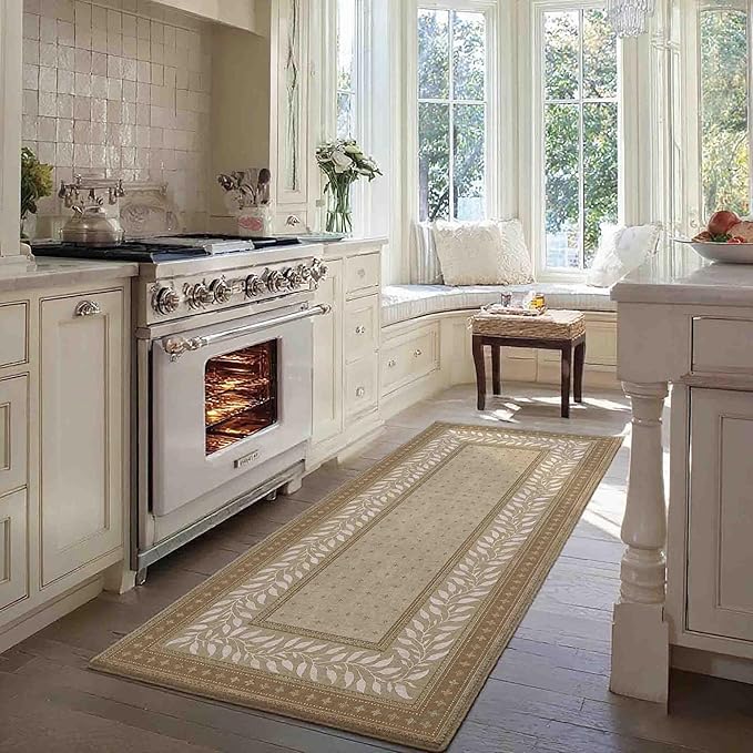 NICETOWN 2x6 Runner Rug for Kitchen and Hallway, Natural Machine Washable Thin Non-Slip Kitchen Runner Rug Soft Foldable Indoor Mat for Bathroom Laundry Room