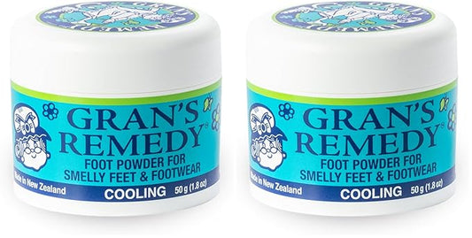 Gran's Remedy Natural Shoe Deodorizer and Foot Odor Eliminator Powder for Men, Women, and Kids, Absorb Sweat and Moisture, Neutralize Smelly Odors, Cooling (Pack of 2)