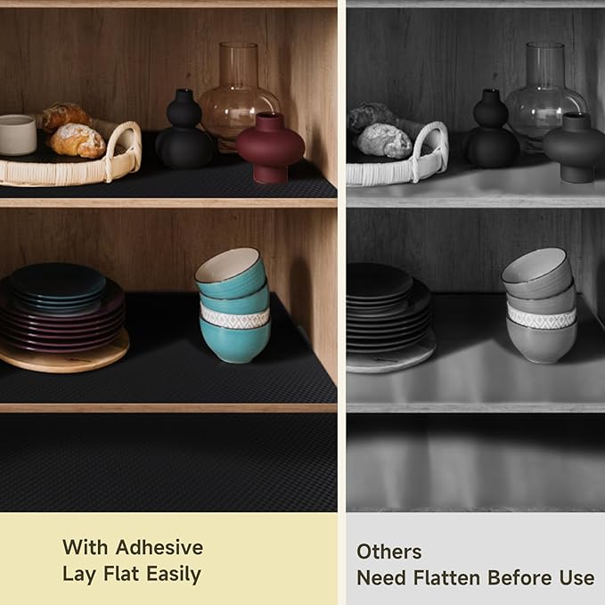 WochiTV Adhesive Shelf Liner 30 X 120 Inches Peel and Stick Kitchen Liner for Cabinets, Drawers Removable Protector Mat Waterproof Contact Covering for Dresser Pantry Countertops Shelves, Black