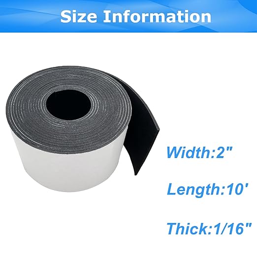 Adhesive Rubber Strips 1/16 (.062)" Thick X 2" Wide X 10'Long, Solid Rubber Strip with Adhesive for DIY Gaskets Crafts Pads Sealing Abrasion Supports Flooring Protection Warehouse
