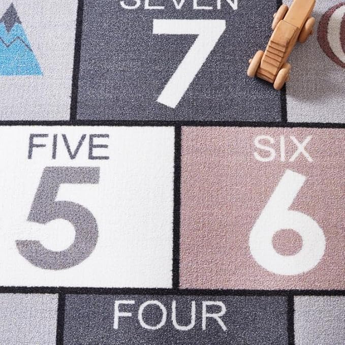 SAFAVIEH Washable Rug Kids Playhouse Collection - 3'3" x 5'3", Grey & Pink, Slip Resistant & Easy to Clean, Ideal for Kids Room, Playroom, Nursery, Boys & Girls Room (KPH226A)