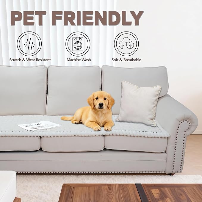 Waterproof Couch Cover for Dogs Washable,Non Slip Fuzzy Durable Couch Covers for 3 Cushion Sofa Pet Friendly Sofa Cover Dog Thick Soft Slipcovers Protector Couches Mat Bed (Beige, 27.6" x 70.9")
