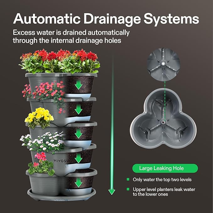 VIVOSUN 2-Pack 5 Tier Vertical Gardening Stackable Planter and 0.5Gal Handheld Garden Sprayer, 2L Pump Sprayer, 68 Oz Water Spray Bottle with Safety Valve, Adjustable Nozzle