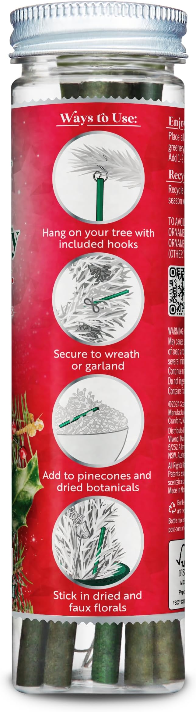 Scentsicles O Christmas Tree and Snowberry Pine Scented Christmas Ornaments with Hooks - 2 Pack (2 Bottles, 12 Sticks Total)