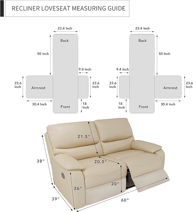 Easy-Going Loveseat Recliner Cover, Reversible Couch Cover for Double Recliner, Split Sofa Cover for Each Seat, Furniture Protector with Elastic Straps for Dogs, Pets(2 Seater, Navy/Ivory)