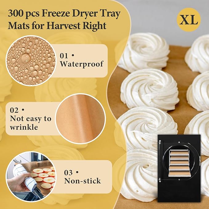 300 PCS Freeze Dryer Tray Mats for Harvest Right Dryer - Freeze Dryer Parchment Paper Set for Medium Trays - Non-Stick Baking Mats One-Off Parchment Paper Harvest Right Accessories (14.3" x 10.2")