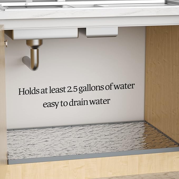 Under Sink Mat Waterproof for 36" Cabinet, Kitchen Rubber Mat, Holds Over 3.3 Gallons Liquid, Carbon Cabinets Leak Protector, Bathroom Sink Line Drip Tray, Gray 35x22.5 inch