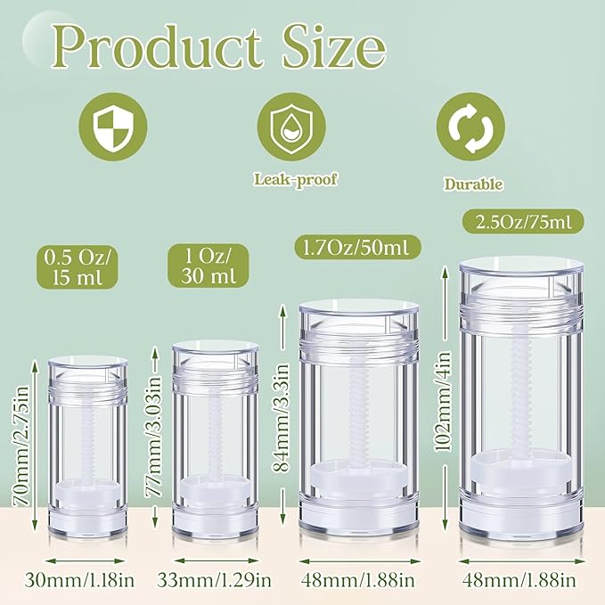 30 Pcs Empty Deodorant Containers Twist up Filling Stick Plastic Deodorant Container Refillable Bottles Bottomfill Round Lip Balm Tubes for Homemade DIY Lipstick Crayon(75 ml,Clear)