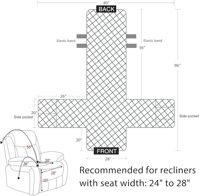 LUFEIJIASHI Velvet Recliner Covers Non Slip Waterproof Large Recliner Chair Covers for Leather Chairs Recliner Sofa Cover for Living Room Recliner Furniture Protectors Covers for Dog Pets (Grey, 28")