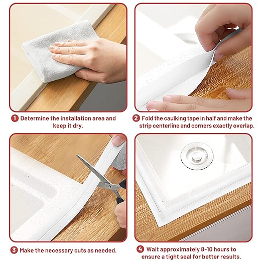 Caulk Tape, 3 Roll Self Adhesive Caulk Strip Waterproof, Caulking Sealant Tape for Kitchen, Countertop, Bathroom, Sink, Shower, Bathtub, Toilet Edge Protector with Sealing Tool (1.5" x 10.5Ft)
