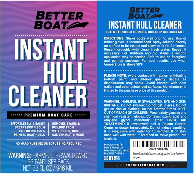 Fiberglass Boat Hull Cleaner, Marine-Grade Stain Remover & Restorer, Deck Cleaner for Boats, Pontoons, Sailboats, Pro Wash Cleaning Supplies