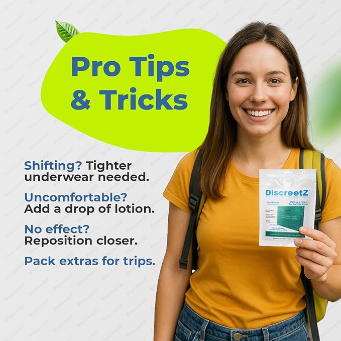 Odor Eliminator for Strong Smell, No Toxic Spray. Men & Women Charcoal Odor Absorbers, Flatulence Underwear Help. Gas Relief for Adults. Flatulence Pads Silence & Stop Odor Up to 100%. DiscreetZ P-15