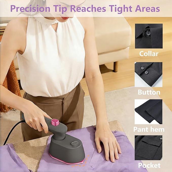 Mini Travel Steamer Iron for Clothes, 2-in-1 Dry & Steam Iron, Fast Heat Portable Garment Steamer, Flat & Vertical Ironing, Precision Tip, Lightweight Compact for Travel & Dorm (Premium Matte Gray)