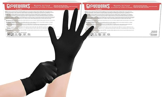 GLOVEWORKS Green Nitrile Gloves 8 Mil Disposable Heavy Duty Raised Diamond Texture Latex Free Industrial Mechanic Glove