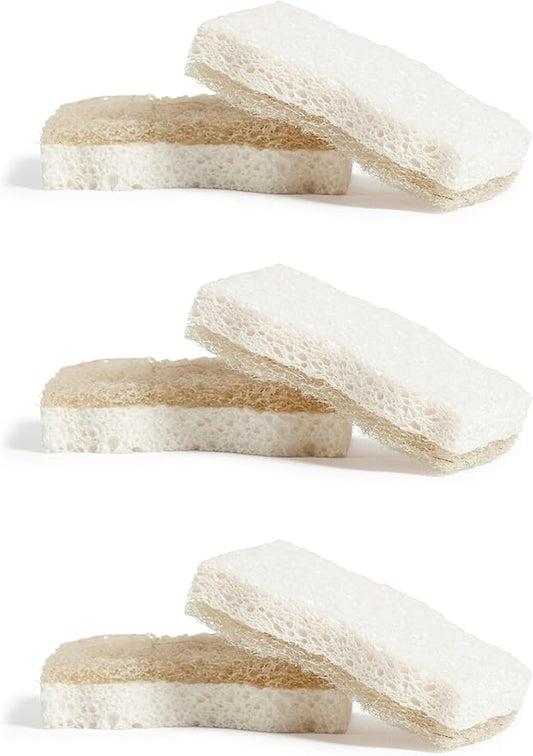 Grove Co. Sponges, Natural Coconut Scrubber Kitchen Sponge, Dual-Sided, Non-Scratch, Super Absorbent Plant-Based Cellulose with Coconut Husk Scourer, Household Cleaning Essentials, 6-Pack