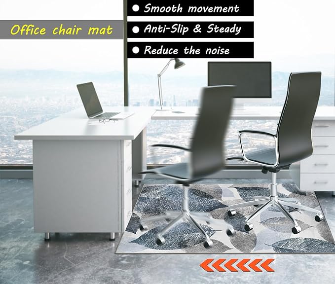 Office Chair Mat for Hardwood Floor &Low-Pile Carpet,55"*35" Under Desk Mat, Computer Chair Rug,Anti-Slip Floor Protector for Home Office Blue Leaf