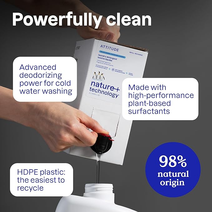 ATTITUDE Liquid Laundry Detergent,EWG Verified,HE Compatible,Plant-Based & Vegan,Natural Laundry Soap,Citrus Zest Scent,60.8 Fl Oz,(Pack of 2)