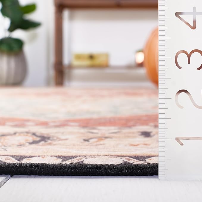 SAFAVIEH Washable Rug Tucson Collection - 8' x 10', Aqua & Rust, Slip Resistant & Easy to Clean, Ideal for Living Room, Bedroom, Dining Space (TSN150J)