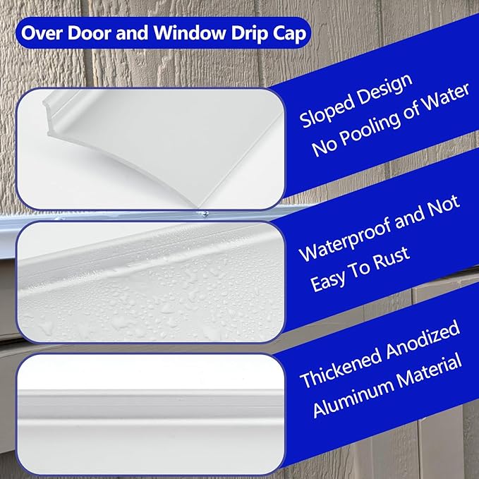 Aluminum Overhead Door Rain Drip Cap Guard for Exterior Door and Window Top,43.3” Drip Edge Flashing,Deflectord,Diverter, Anodized 2PCS Black
