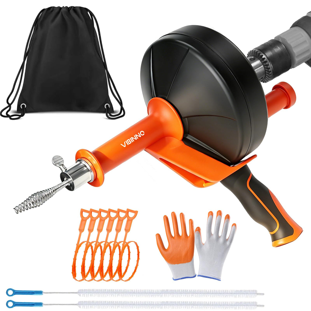 Drain Auger 25Ft, Drain Snake Auger Kit With Drill Adapter - Image 1