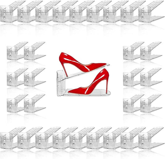 30 Pack Clear Shoe Slots Organizer - Adjustable Height 3.7''to 7.7'' Shoe stackers for a pair of shoes ,Shoe rack storage shoe space saver 50%,Easy to assemble shoe hold shoe organizer for cloest