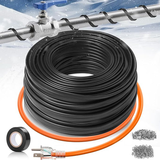 130FT（3FT-200FT） Pipe Heating Cable for Pipe Freeze Protection, Heat Cable for Water Pipes(Metal and Plastic), Pipe Heat Tape Keeps Water Flowing at -40°F 5w/ft, 120V Plumbing fixture