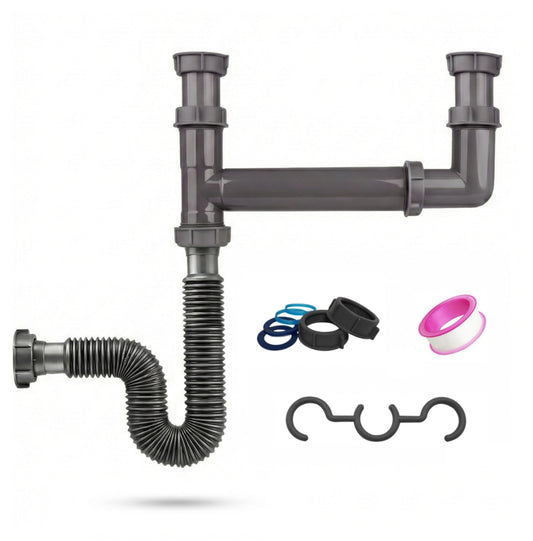 Double Bowl Kitchen Sink Drain Kit – End Outlet Waste - Image 1