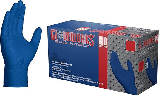 GLOVEWORKS HD Royal Blue Nitrile Industrial Disposable Gloves, 6 Mil, Latex & Powder-Free, Food-Safe, Raised Diamond Texture